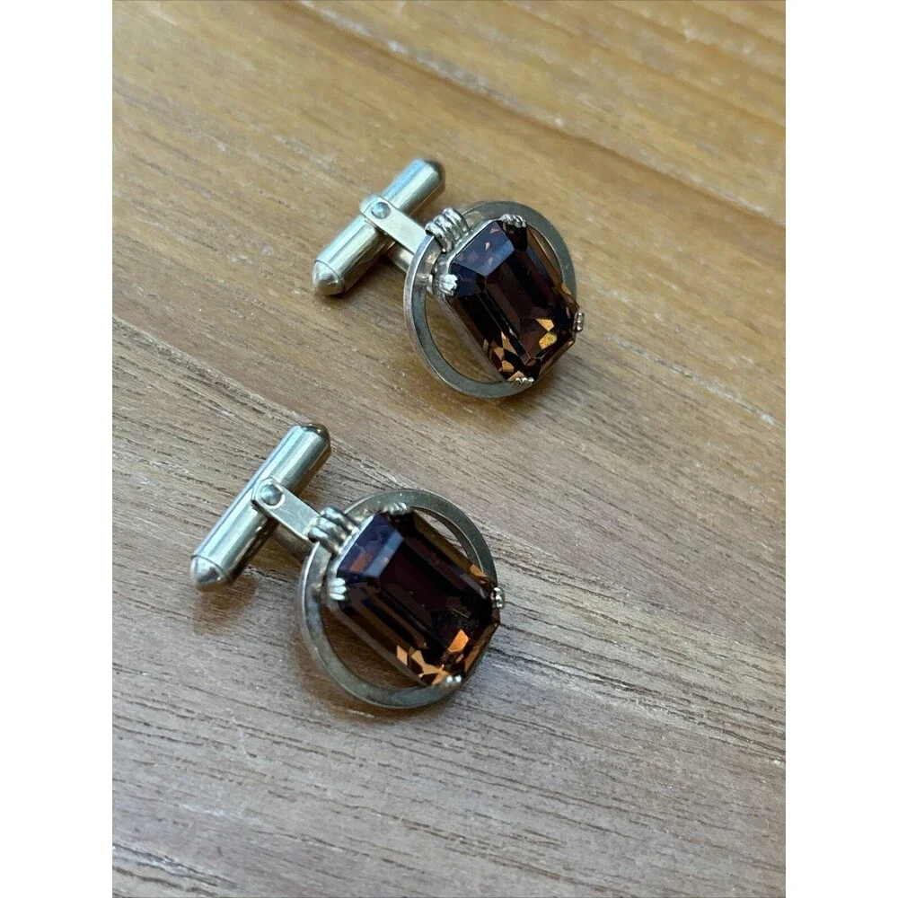 Rare Vintage Destino Amber Glass Cufflinks 12k Gold Filled